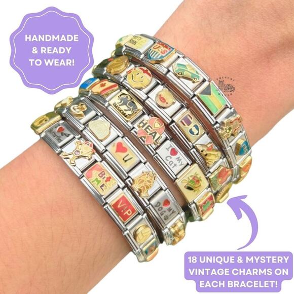 READY TO WEAR Italian Charm Bracelet with 18 Mixed Vintage Charms – Unique Gift - Picture 4 of 6